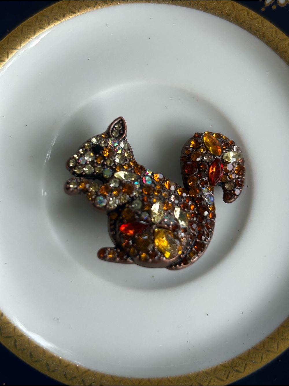 Vintage Amber Crystal Squirrel Brooch